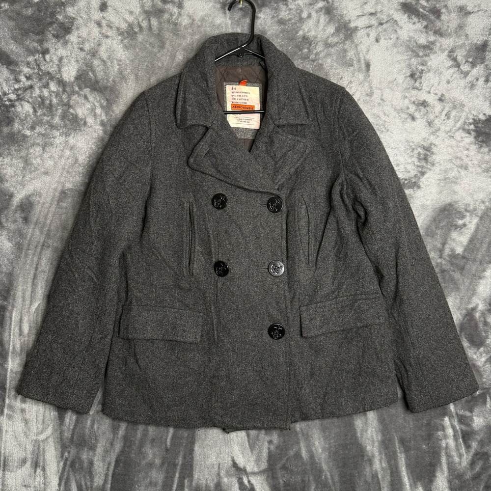 Abercrombie & Fitch Womens Wool Blend Pea Coat Charcoal Grey Anchor Button M
